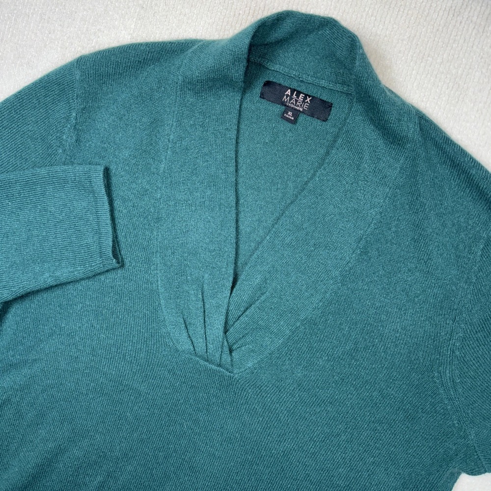 Alex Marie 100% Cashmere XL V Neck Womens Sweater Green
